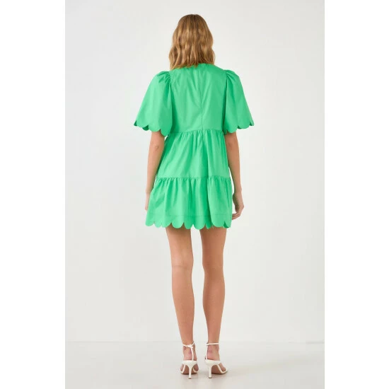 English Factory Scallop Detail Mini Dress Dresses Green - Image 3