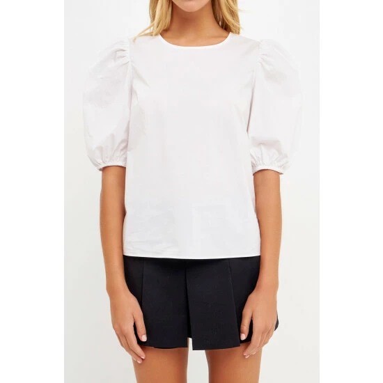 English Factory Poplin Puffed Sleeve Top Tops Fuchsia - Image 2