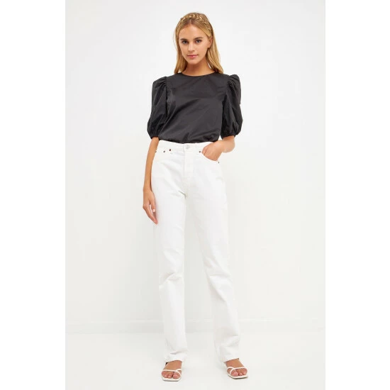 English Factory Poplin Puffed Sleeve Top Tops Fuchsia - Image 6