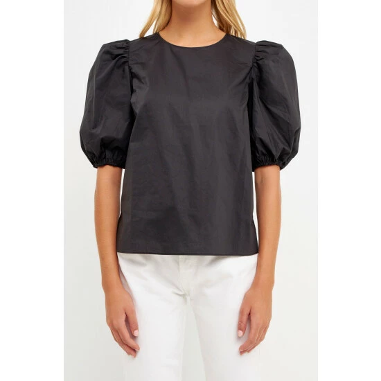 English Factory Poplin Puffed Sleeve Top Tops Fuchsia - Image 7