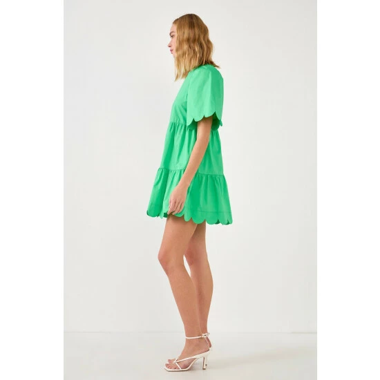 English Factory Scallop Detail Mini Dress Dresses Green - Image 4