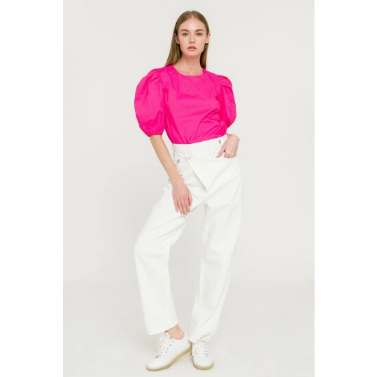 English Factory Poplin Puffed Sleeve Top Tops Fuchsia - Image 10