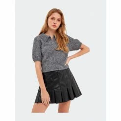 English Factory Short Sleeve Collared Sweater Sweatshirts & Sweaters Heather Grey