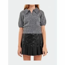 English Factory Short Sleeve Collared Sweater Sweatshirts & Sweaters Heather Grey -English Factory Shop unnamed file 1197