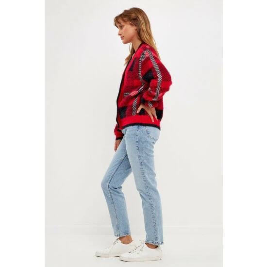 English Factory Check Cardigan Sweater Sweatshirts & Sweaters Red Multi - Image 8