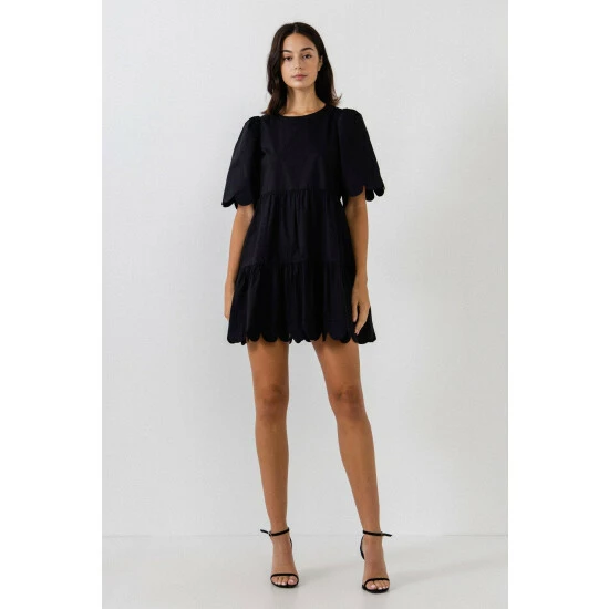 English Factory Scallop Detail Mini Dress Dresses Green - Image 6