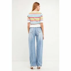 English Factory Striped Cardigan With Short Puff Sleeves Sweatshirts & Sweaters White Multi -English Factory Shop unnamed file 1205