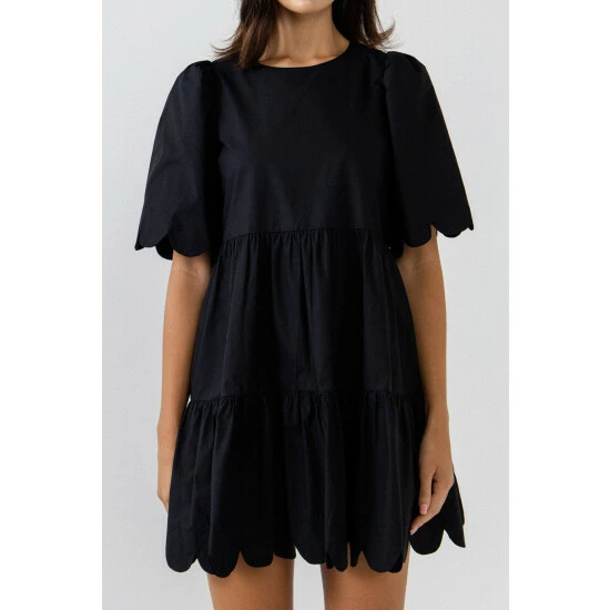 English Factory Scallop Detail Mini Dress Dresses Green - Image 9