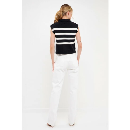 English Factory Striped Knit Top With Collar Tops Black/white - Image 4