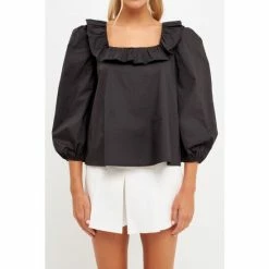 English Factory Square Ruffled Neckline Top Tops Berry -English Factory Shop unnamed file 1259