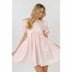 English Factory Asymmetrical Baby Doll Mini With Back Spaghetti Ties Dresses Light Pink