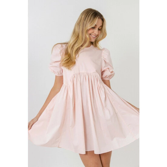 English Factory Asymmetrical Baby Doll Mini With Back Spaghetti Ties Dresses Light Pink