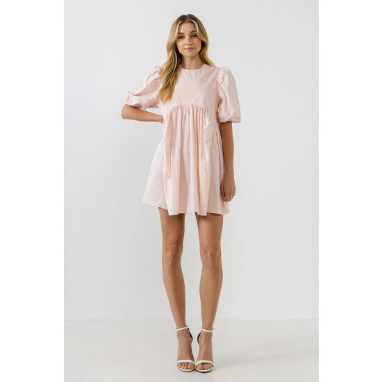 English Factory Asymmetrical Baby Doll Mini With Back Spaghetti Ties Dresses Light Pink - Image 2