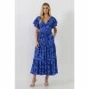 English Factory Ruffled Back Elastic Detail Midi Dress Dresses Blue/multi