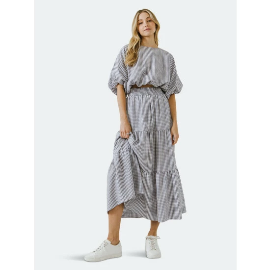 English Factory Voluminous Cropped Top Tops Dusty Blue - Image 6