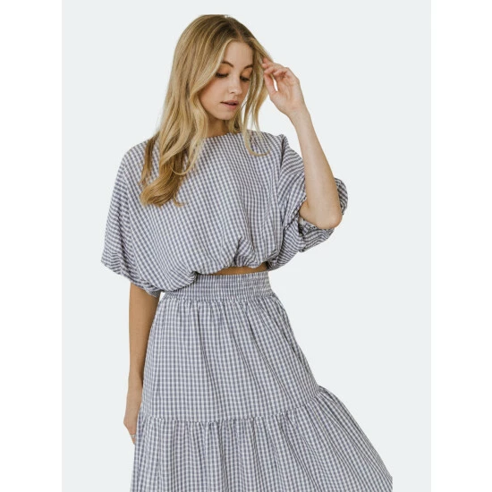 English Factory Voluminous Cropped Top Tops Dusty Blue - Image 7