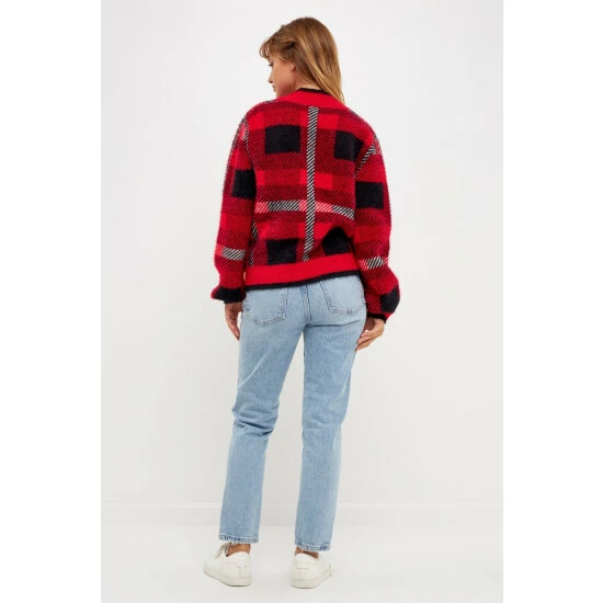 English Factory Check Cardigan Sweater Sweatshirts & Sweaters Red Multi - Image 9