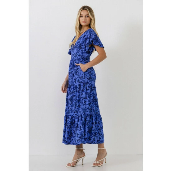 English Factory Ruffled Back Elastic Detail Midi Dress Dresses Blue/multi - Image 2