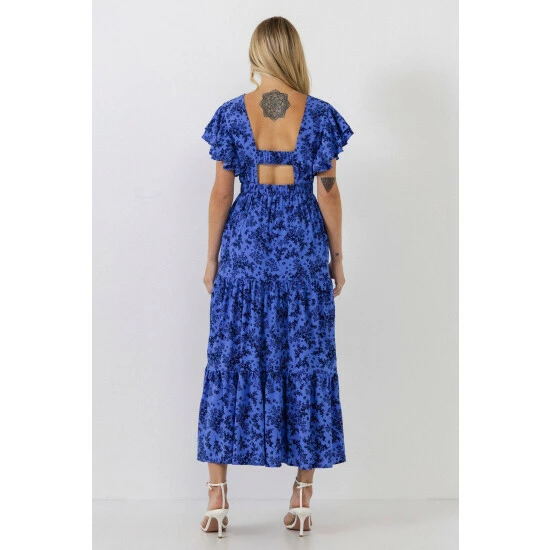 English Factory Ruffled Back Elastic Detail Midi Dress Dresses Blue/multi - Image 3