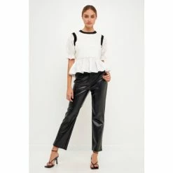 English Factory Contrast Detail With Mixed Media Top Tops Cream Multi