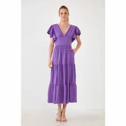English Factory Back Cut-out With Elastic Detail Midi Dress Dresses Purple