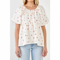 English Factory Floral Jacquard Blouse Tops Blue