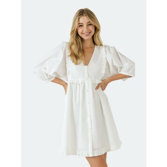 English Factory V Button Down Baby Doll Dress Dresses White