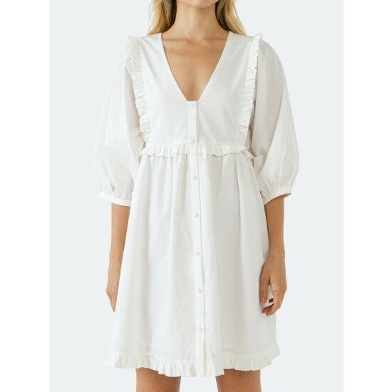 English Factory V Button Down Baby Doll Dress Dresses White - Image 5