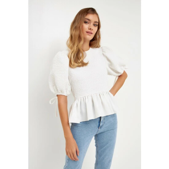 English Factory Satin Contrast Tweed Top Tops White 1 English Factory Satin Contrast Tweed Top Tops White