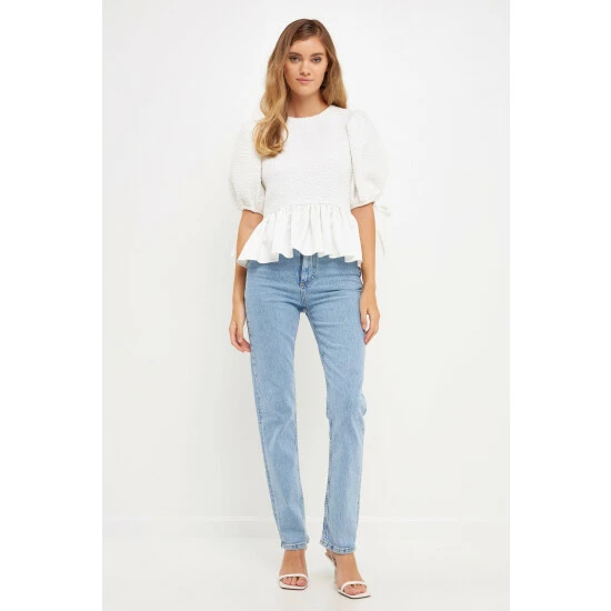 English Factory Satin Contrast Tweed Top Tops White 2 English Factory Satin Contrast Tweed Top Tops White - Image 2
