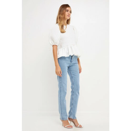 English Factory Satin Contrast Tweed Top Tops White 3 English Factory Satin Contrast Tweed Top Tops White - Image 3