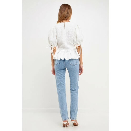 English Factory Satin Contrast Tweed Top Tops White 4 English Factory Satin Contrast Tweed Top Tops White - Image 4