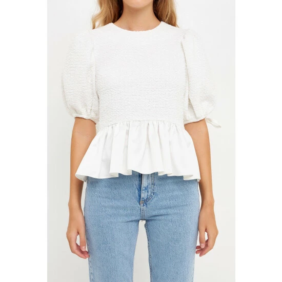 English Factory Satin Contrast Tweed Top Tops White 5 English Factory Satin Contrast Tweed Top Tops White - Image 5