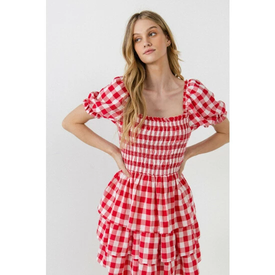 English Factory Gingham Mini Dress Dresses Red 1 English Factory Gingham Mini Dress Dresses Red