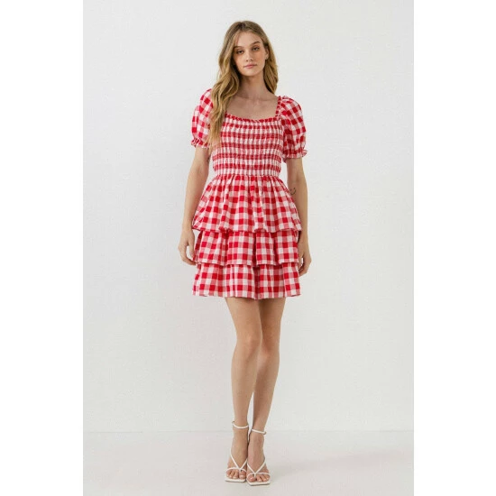 English Factory Gingham Mini Dress Dresses Red 2 English Factory Gingham Mini Dress Dresses Red - Image 2
