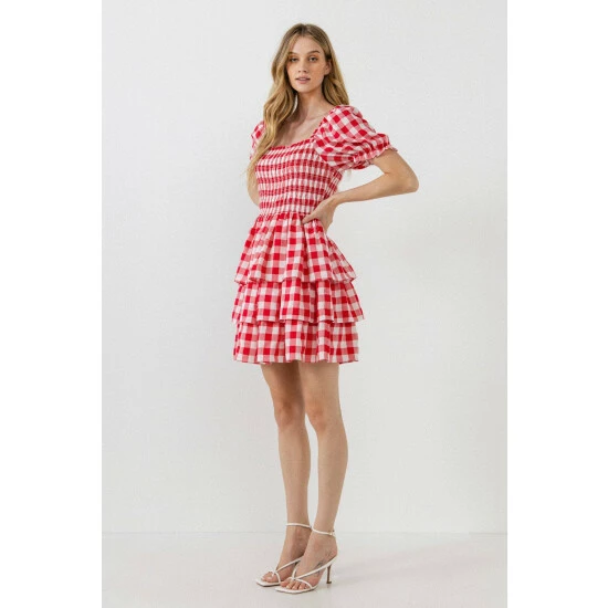 English Factory Gingham Mini Dress Dresses Red 4 English Factory Gingham Mini Dress Dresses Red - Image 4
