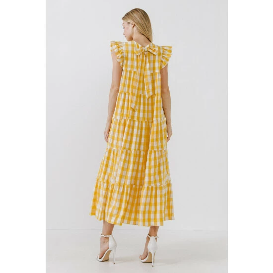 English Factory Textured Gingham Midi Tiered Baby Doll Dress Dresses Pink - Image 5