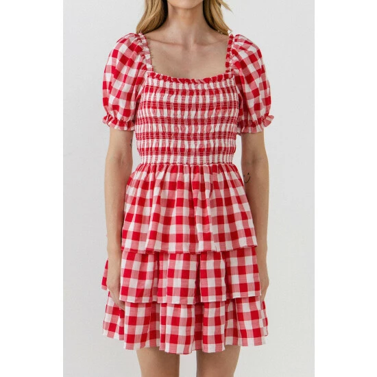 English Factory Gingham Mini Dress Dresses Red 5 English Factory Gingham Mini Dress Dresses Red - Image 5