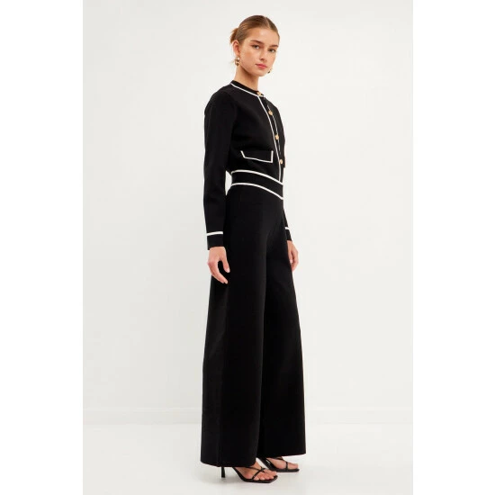 English Factory High-Waisted Wide-Leg Knit Pants Black/white - Image 2