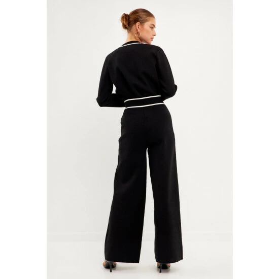 English Factory High-Waisted Wide-Leg Knit Pants Black/white - Image 3