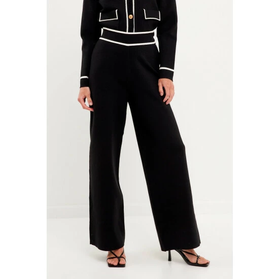 English Factory High-Waisted Wide-Leg Knit Pants Black/white - Image 4