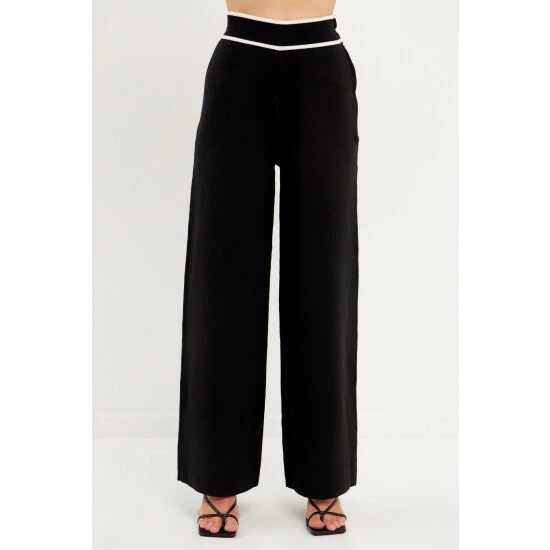 English Factory High-Waisted Wide-Leg Knit Pants Black/white - Image 5