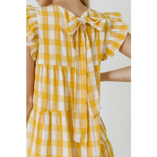 English Factory Textured Gingham Midi Tiered Baby Doll Dress Dresses Pink - Image 6