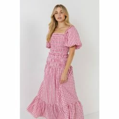 English Factory Check Smocked Maxi Skirt Skirts Pink
