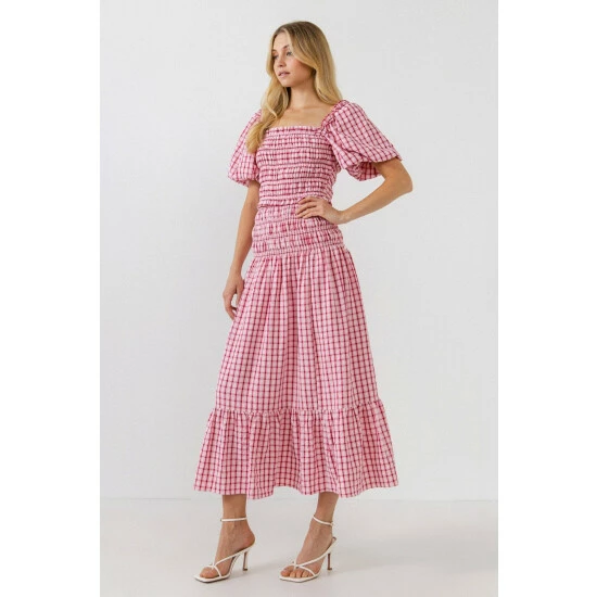 English Factory Check Smocked Maxi Skirt Skirts Pink - Image 3