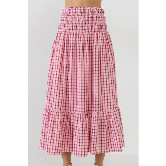 English Factory Check Smocked Maxi Skirt Skirts Pink - Image 5