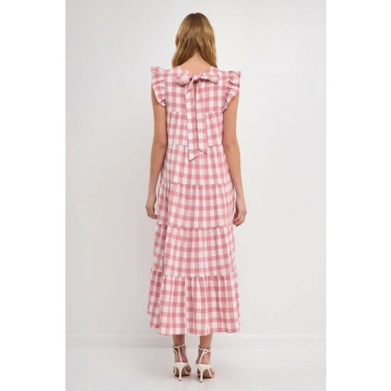 English Factory Textured Gingham Midi Tiered Baby Doll Dress Dresses Pink - Image 10