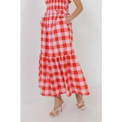 English Factory Gingham Midi Skirt Skirts Pink/red