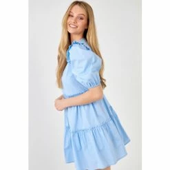 English Factory Ruffle Detail Puff Sleeve Mini Dress Dresses Powder Blue