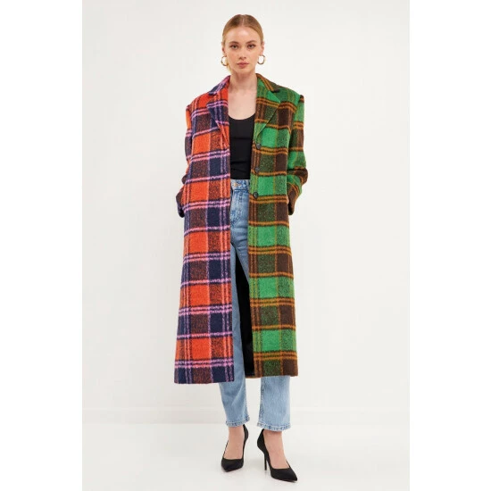 English Factory Colorblock Plaid Trench Coat Coats, Jackets & Blazers Multi